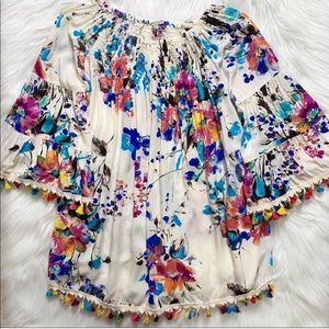 JODIFL Fringe Boho Floral Draped Tunic